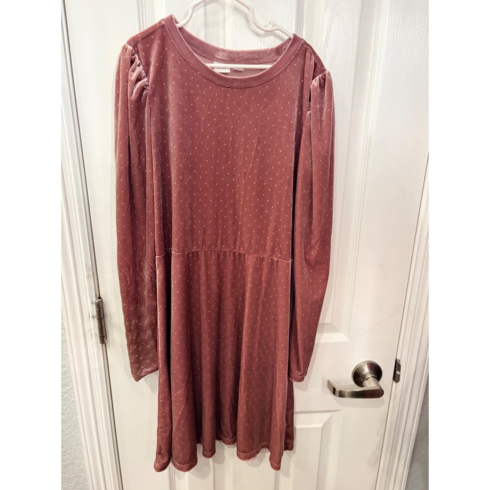 Gap Kids Dress Mauve Pink Velvet Gold Polka Dot Puff Sleeve Holiday Party XL 12